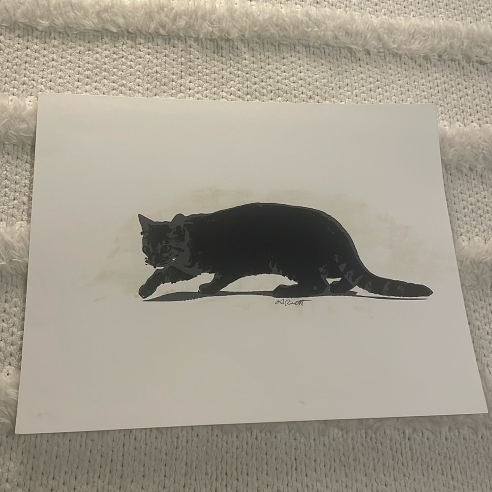 Hand painted black cat Signed by artist OJ Rutt 14 x 11”